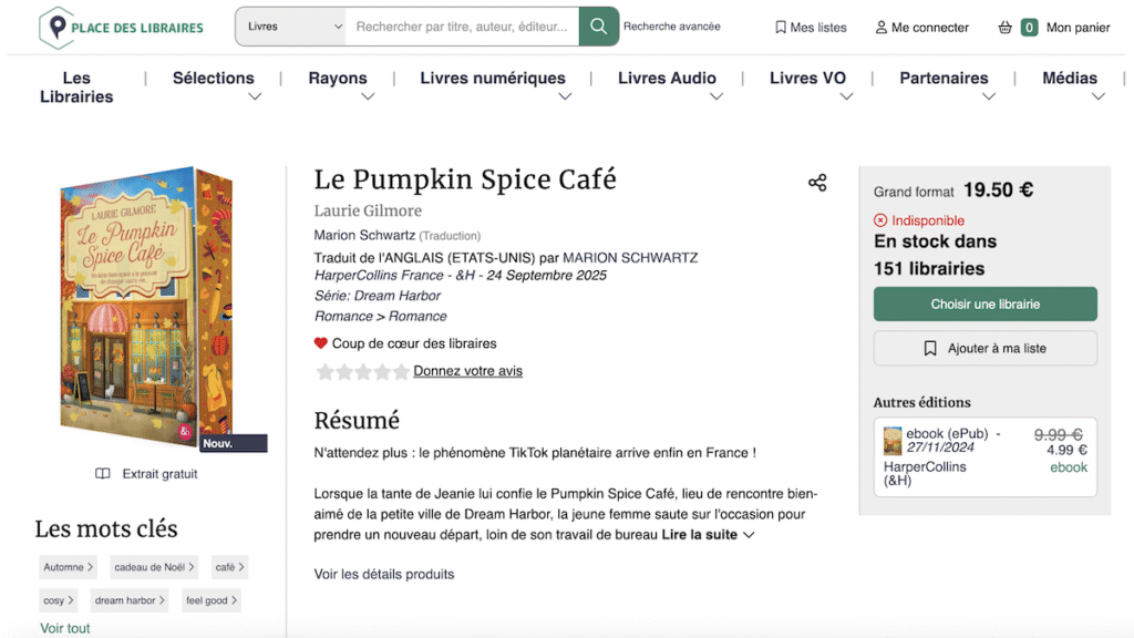 Le pumpkin spice cafe encore disponible dans certaines librairies
