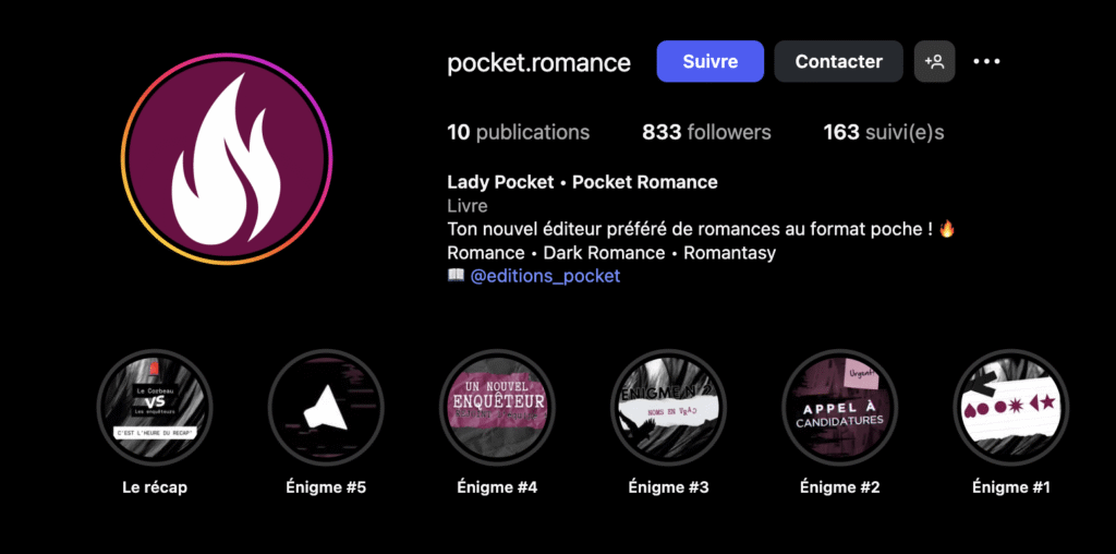Le compte instagram de Pocket Romance