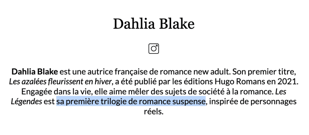 Annonce de la trilogie pour Dahlia Blake