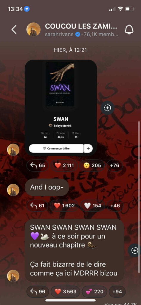 Confirmation Sarah Rivens derriere Swan