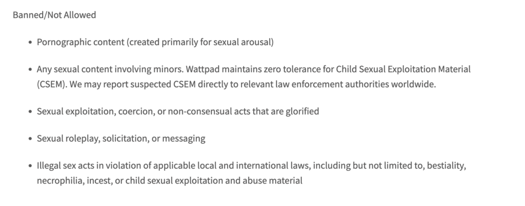 Clarification des règles sur Wattpad